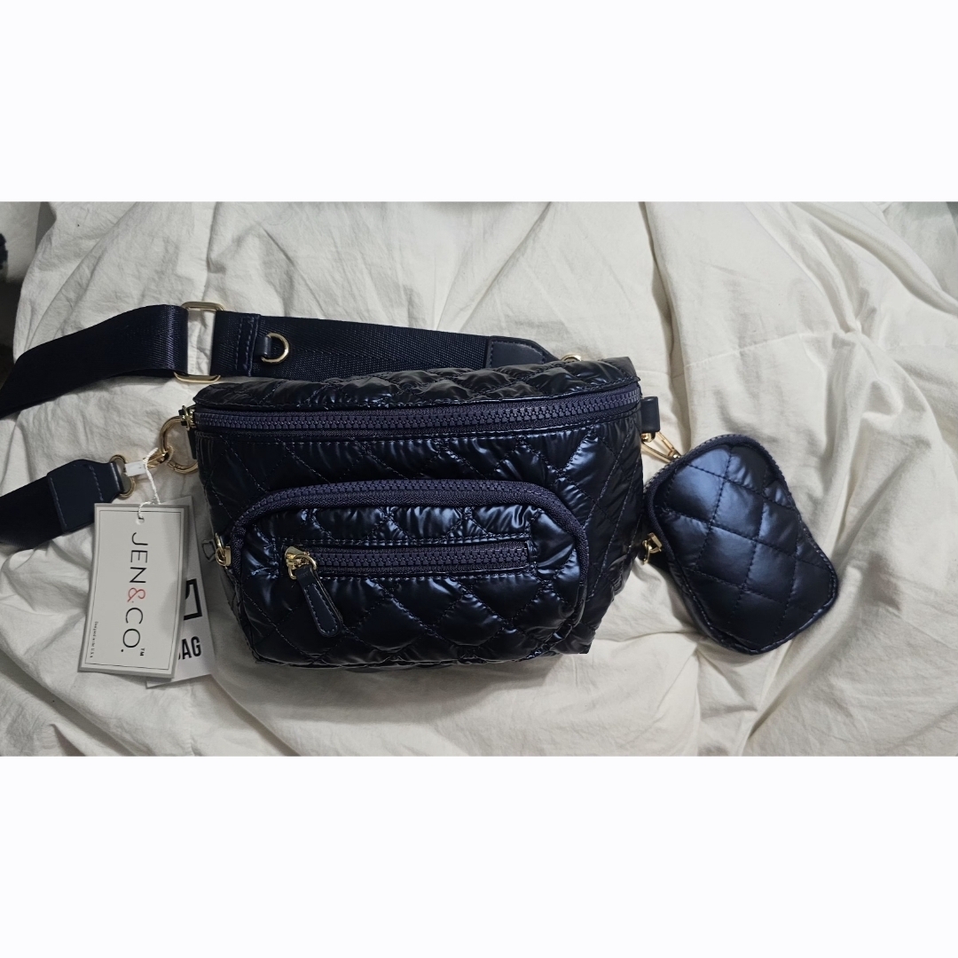 Jen & Co. Navy Quilted Crossbody Belt Bag With Coin Pouch